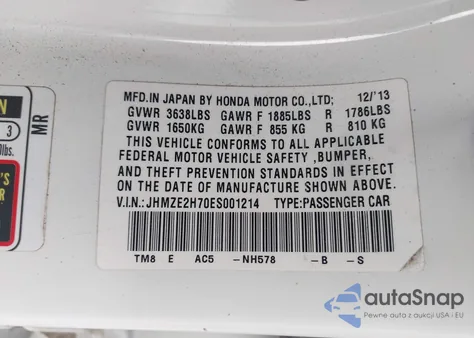 2014 Honda Insight Ex z USA, uszkodzony, nr VIN JHMZE2H70ES001214